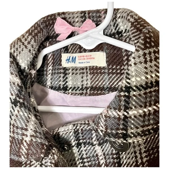 Girl’s H & M Plaid Peacoat Size 2-3 Years - Picture 4 of 4